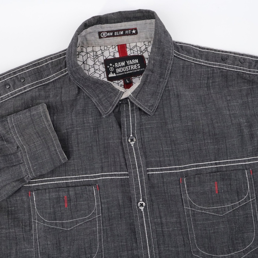 Raw Yarn Industries Chambray Slim Fit Button Down Shirt Long Sleeve Mens L